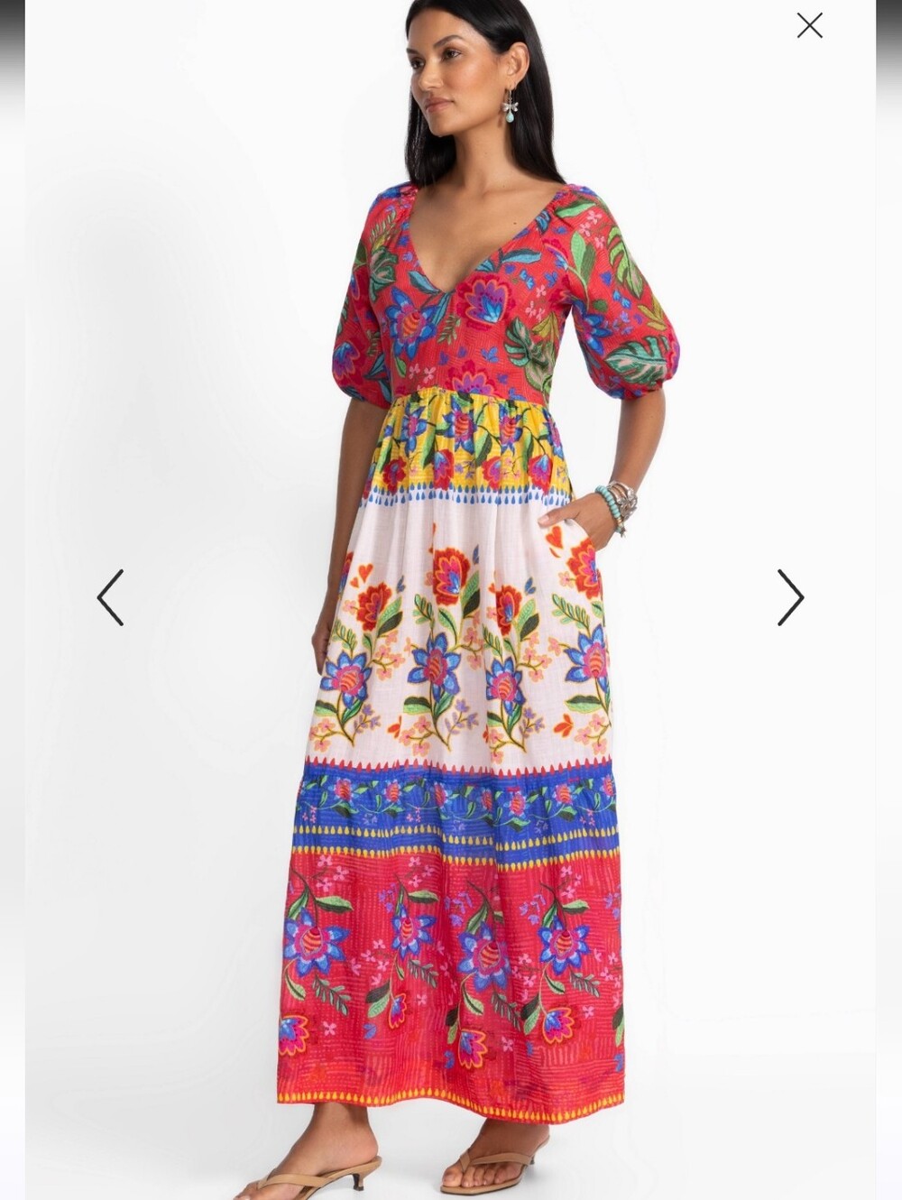Johnny Was Red, Pink, Blue and Yellow Floral Maxi Dress